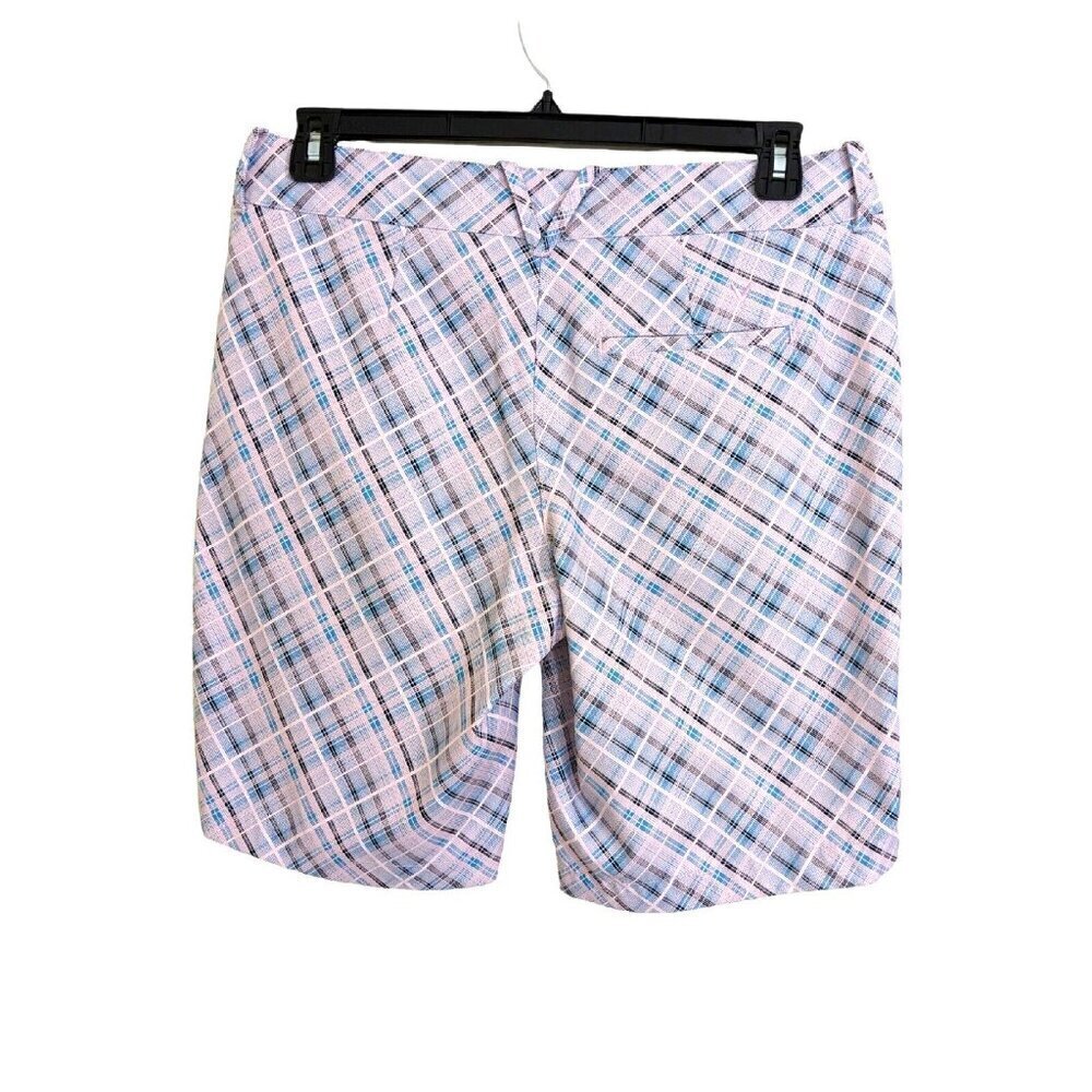 Callaway Opti Dri Golf Shorts Womens Size 10 Pink Blue Plaid Check Pockets - Picture 2 of 4